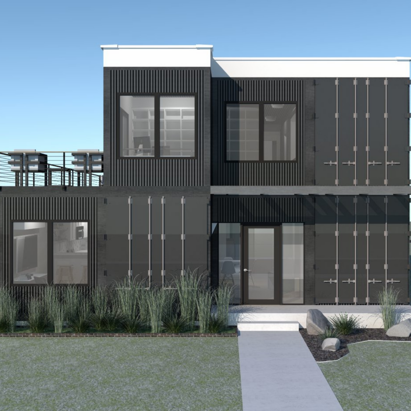 The Redwood Custom Container Builders Home Front Elevation